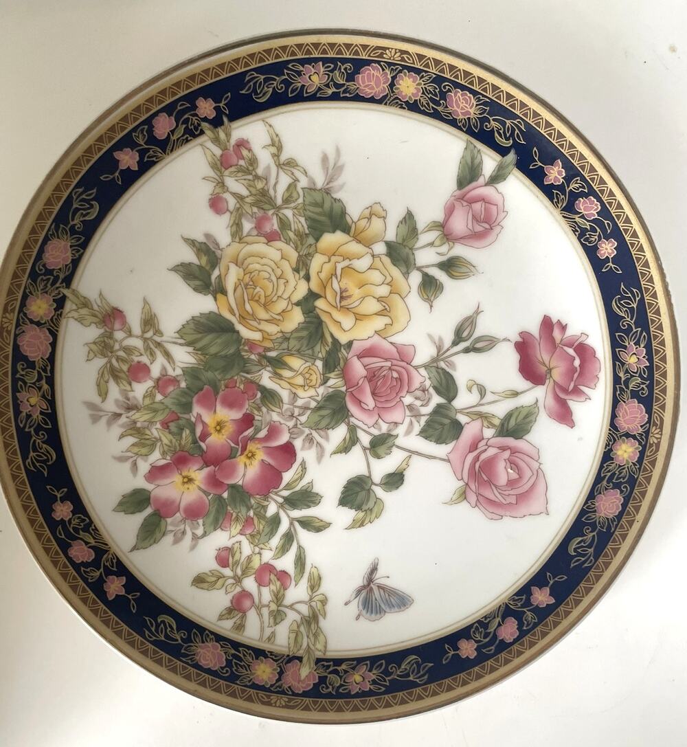 Vintage Hand Painted Small Dish | Floral Rose Butterfly Chinoiserie | Japan |